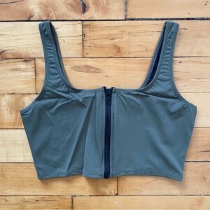 🫒 NWT Solid & Striped Olive Zip Bikini Top - Size Large